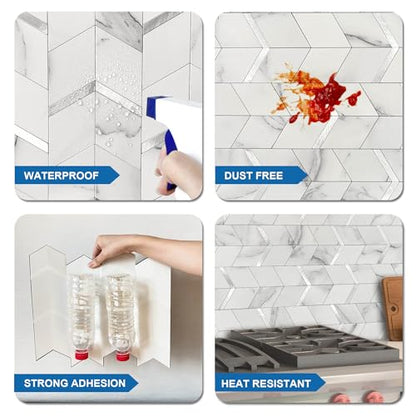 Kitchen Peel and Stick Backsplash Tiles Diamond White Silver 5pcs - color: White Silver, size: 5sheets