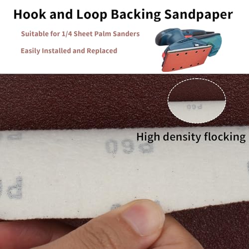 100 PCS 1/4 Sheet Sandpaper for Palm Sander 4.5" x 5.5" Sandpaper Sheets 320 Grit Hook and Loop Sandpaper Aluminum Oxide 1/4 Sandpaper Sheets Sanding Blocks for Metal, Woodworking (320 Grit) - size: 320 Grit