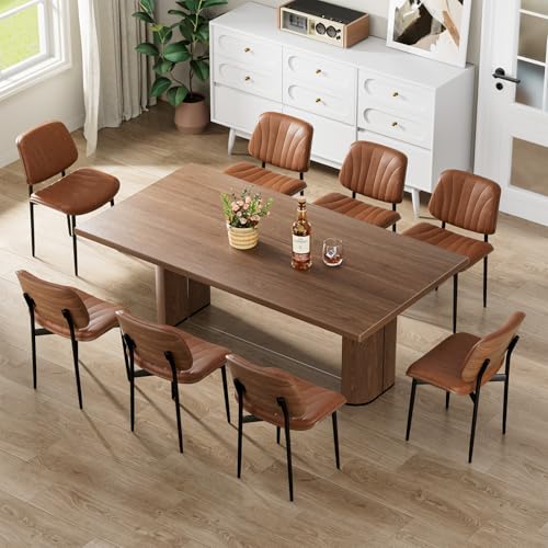 REONEY Dining Chairs Set of 4, Mid-Century Modern Kitchen Chairs, Camel - color: Camel Shell Strips