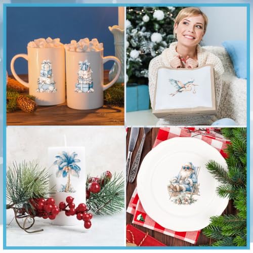 30 PCS Coastal Christmas Rub On Transfers for Furniture, Beach DIY Crafts - style: Coastal Christmas