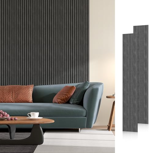 SMARTSTANDARD Wood Slat Acoustic Wall Panels 2 Pack 94"x23.6" Dark Gray - color: Dark Gray, size: 94.5" x 48"