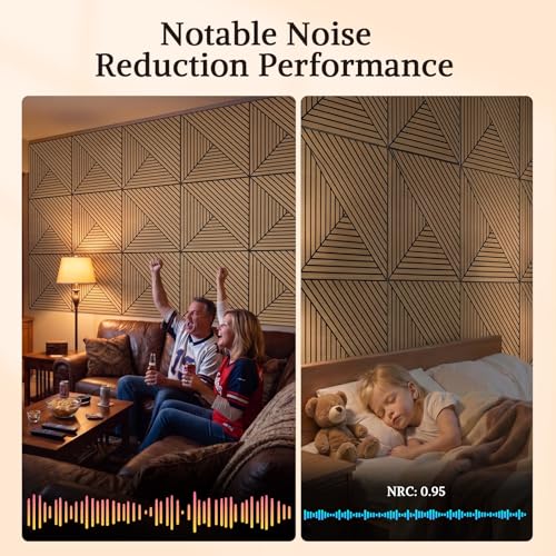 Acoustic Wall Panels, 8 Piece 23.62"X 23.62" PVC Peel and Stick Wall Panels - color: Oak-Elysian Step Vortex, size: 94 X 48 Inches