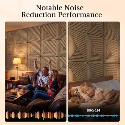 Acoustic Wall Panels, 8 Piece 23.62"X 23.62" PVC Peel and Stick Wall Panels - color: Oak-Elysian Step Vortex, size: 94 X 48 Inches