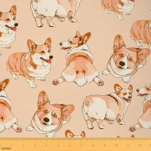 Cute Corgi Fabric By The Yard Decorative Soft - color: Multi 04, size: 1 Yard