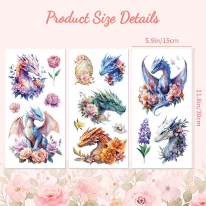Peacoblue Flowers and Dragons Rub On Transfers for Furniture Craft 6"x12" - style: Flowers and Dragons
