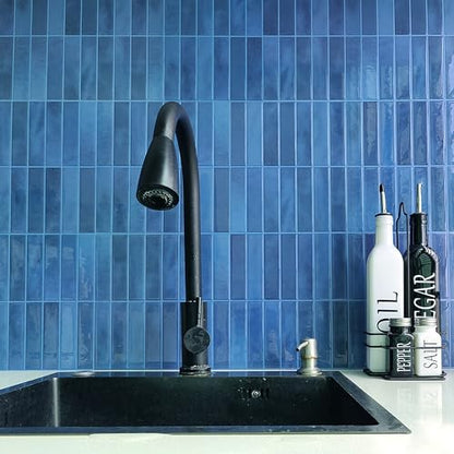 Alwayspon 10 Sheets 3D Peel and Stick PVC Backsplash Tiles, 10"x10" Self-Adhesive Wall Tile Stickers Stick on Subway Tiles for Kitchen Bathroom, Dark Blue - color: T80563
