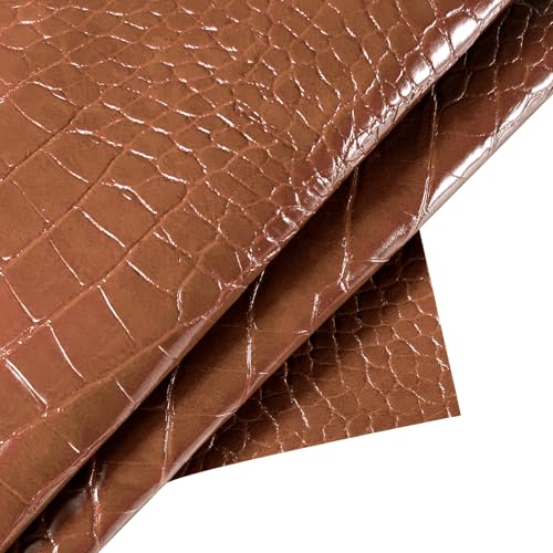 Crocodile Texture Vinyl Faux Leather Fabric, Embossed Alligator Synthetic PU Fabric, for Wallets Handbags DIY Craft and Upholstery Texture - 5 Yard 54"x180" (Coffee) - color: Coffee, size: 5 Yards (54" x 180")