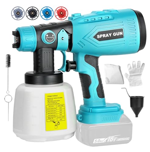 Cordless Paint Sprayer for Makita 20V Battery, Handheld Paint Gun with 3 Spray Patterns & 4 Nozzles, Ideal for DIY Projects, House Painting, Furniture & More