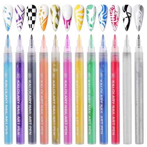 12 Color Nail Art Pens Kalolary Nail Art Marker Point Graffiti Dotting Pen - color: C