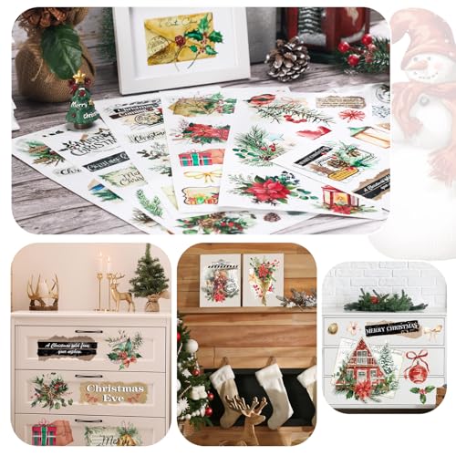 Lincia 10 Sheets Christmas Rub on Transfers for Crafts, Vintage Newspaper - style: Vintage Newspaper