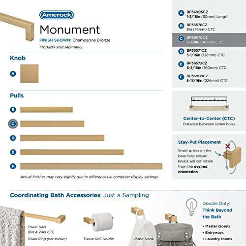 Amerock 3-3/4" Monument Champagne Bronze Drawer Pull - color: Champagne Bronze, size: 3-3/4 Inch (96 mm) Center-to-Center