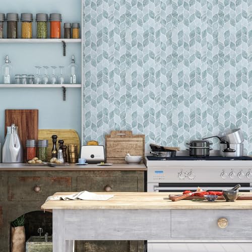 Tilingview 10 PCS Leaf Design Peel and Stick for Kitchen Backsplash, Premium Self-Adhesive Tiles Wall Stickers (Blue Green) - color: Blue Green, size: 12"x12"x0.04"