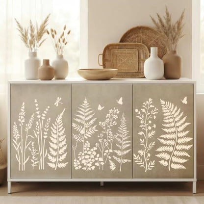 Botanical Wall Stencil, 6 Pc Reusable Fern, Leaf & Flower Templates