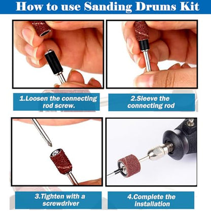 Sanding Drum Set for Most Rotary Tools-Includes 120 Aluminum Oxide Sanding Sleeves for Drum Sanders(120Grit) and 12 Drum Mandrels-Sanding Bits Tool Accessories with Box - size: 132PCS