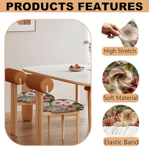 Chair Seat Covers - Waterproof Stretch Printed Dining Room Chair Cover with Elastic Ties Removable Washable Dining Upholstered Chairs Protector (Pink, Four-Piece Set) - color: Pink, size: Four-piece set