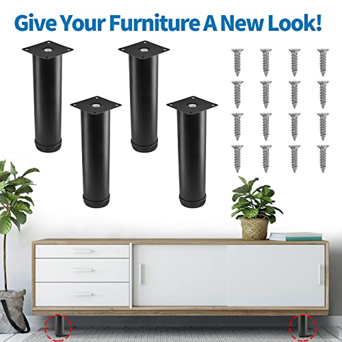 Stainless Steel Adjustable Furniture Legs 6 Inch - Black - 4pcs - color: Black, size: 6"