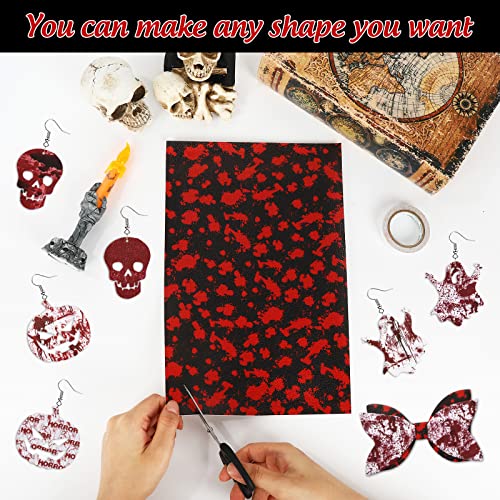AnyDesign 10Pcs Halloween Theme Faux Leather Sheets Spooky Bloody Printed Synthetic Leathers Red White Black Scary Bloodstain Fabric Leathers for Halloween DIY Craft Earring Hair Bow Making, 8 x 12