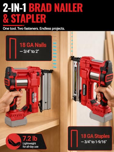 2-in-1 Brad Nailer Staple Gun Compatible with Milwauke* Battery, Tool only - color: Red