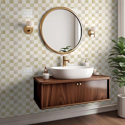 Art3d Grid Peel and Stick Backsplash, 10-Pack, 12 x 12 in, Beige and White - color: Beige and White
