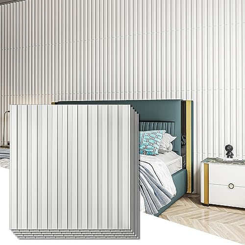 Art3d 3D Fluted Textured Slat Wall Panels, 19.7 x 19.7 in, 12-Pack, White - color: Square - White, size: 19.7 x 19.7in.