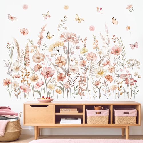 decalmile Boho Flowers Wildflower Floral Grass Plants Wall Decals Stickers