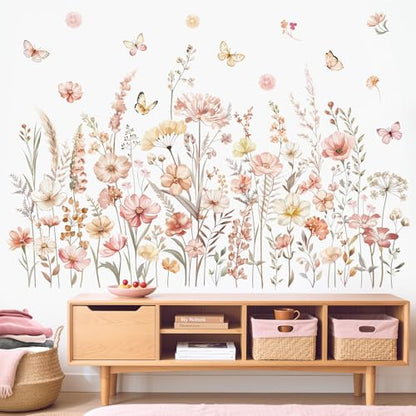 decalmile Boho Flowers Wildflower Floral Grass Plants Wall Decals Stickers