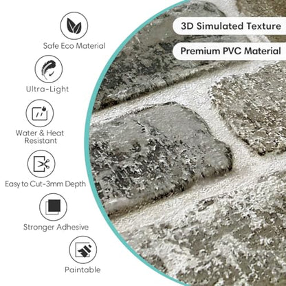 Commomy Faux Brick Peel and Stick Wall Panels 10 pcs 11.8" x 11.8" - color: Brick-TU