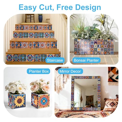 Art3d Talavera Design Peel and Stick Backsplash, 10-Pack, Sun & Moon Floral - color: Sun & Moon Floral