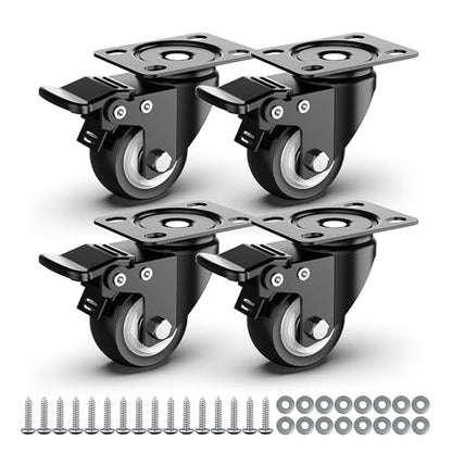 2 inch Caster Wheels Heavy Duty Swivel Casters with Safety Brake Total Capacity 600lbs (Set of 4) Good for Industrial or Furniture - style: 2″ with brakes 4pcs