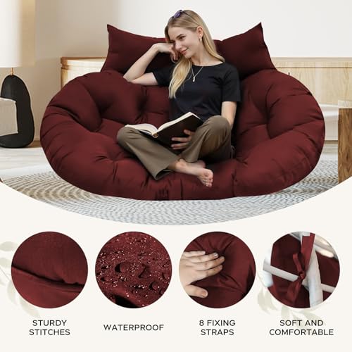 Outdoor Double Egg Chair Cushion Replacement Waterproof Thickened Cotton Hanging Basket Egg Chair Cushion 55x35 Inch Universal Fit for Patio Wicker Swing Chair (Red) (Cushion ONLY) - color: Red