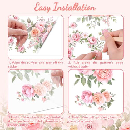 Peacoblue Pink Flowers Rub On Transfers for Furniture Craft 6"x12" - style: Pink Flowers