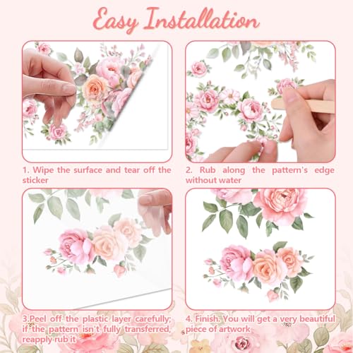 Peacoblue Pink Flowers Rub On Transfers for Furniture Craft 6"x12" - style: Pink Flowers
