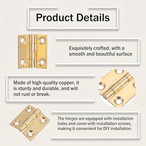 Butt Hinge for Wooden Box 4 Pcs 1 Inch Brass Mini Hinges Small Cabinet Folding Craft Hinges with Mounting Screws for Crafts Drawer Door Closet Furniture