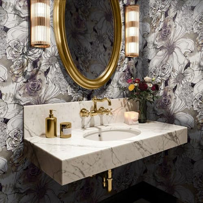 NextWall Harry & Grace Ink Rose Abstract Floral Peel and Stick Wallpaper (Metallic Silver & Plum) - color: Metallic Silver & Plum