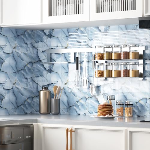 20pcs Blue Marble Peel and Stick Shower Wall Panels 11.8"x11.8" - color: Slate blue