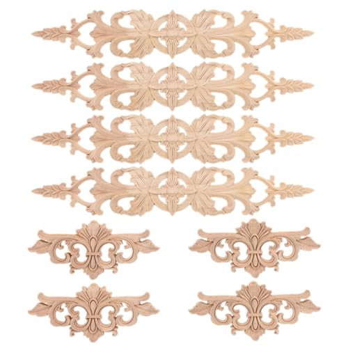 8Pcs Small Wood Appliques Long Decorative Unpainted Onlays Set
