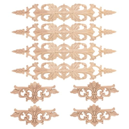 8Pcs Small Wood Appliques Long Decorative Unpainted Onlays Set