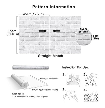 Cohoo Home White Brick Wallpaper Peel and Stick Contact Paper Faux 197”×18” - color: Gray/White, size: 17.7" x 197"