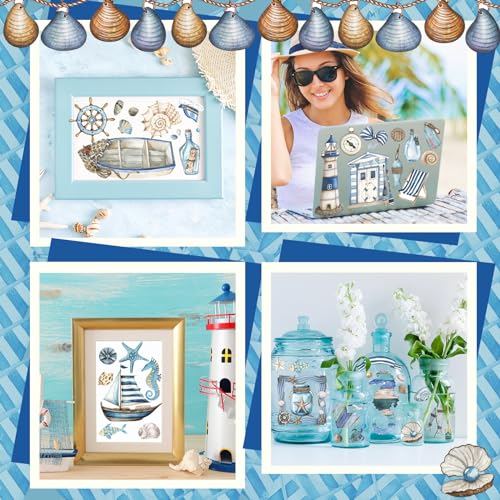 Dispowreath 16 Pcs Nautical Rub on Transfer Cruise, 6x6 Ocean - style: Cruise