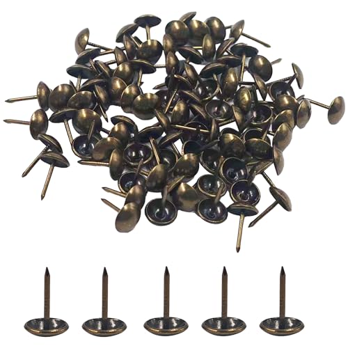 200PCS 11 * 17mm Upholstery Tacks, Decorative Furniture Nails, Round Head Bronze Thumb Tacks for Sofa, Chair, Cork Board, DIY Projects - size: 0.43"