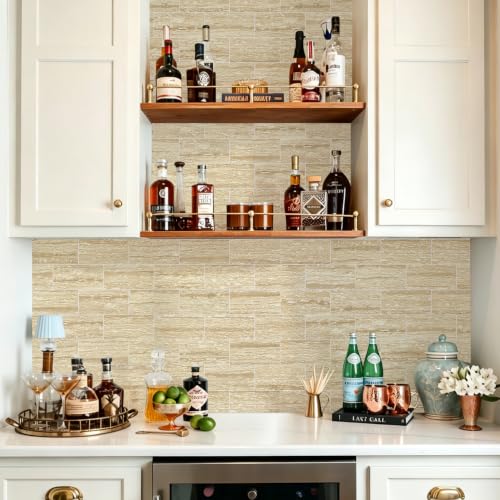 STICKGOO 10-Sheet Backsplash Peel and Stick Subway Tile(Thicker Design, Faux Golden Travertine) - color: Faux Golden Travertine
