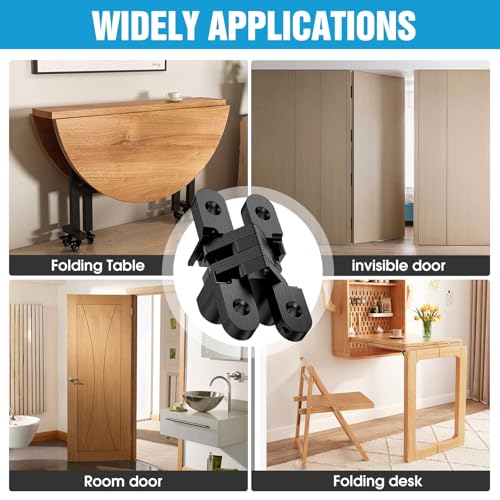 Invisible Cabinet Hinges 180° Black, 4-Pack - color: Black-4PCS, size: B: Door Thick(11/6"~1")
