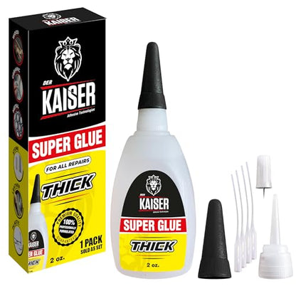 Der Kaiser Thick CA Super Glue (2 oz) – Gap-Filling Cyanoacrylate Adhesive – 15-30 Sec Cure – Pro Kit with Microtips – Wood, Plastic, Metal, 3D Printing, Hobby Models, DIY Repairs – 1,000-1,500 CPS - size: 2 oz