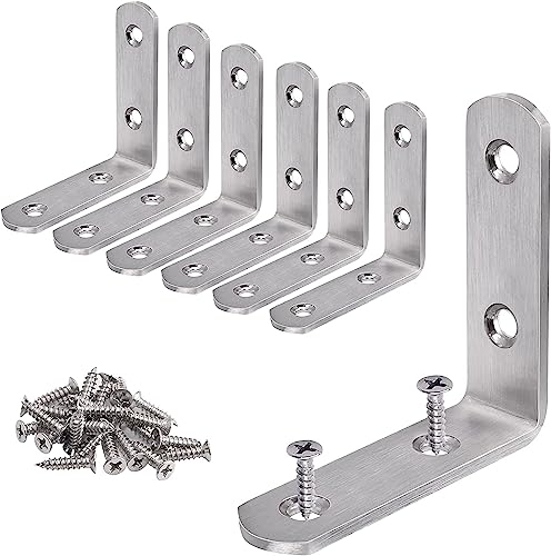 YUMORE L Bracket Corner Brace, 65×65mm, Heavy Duty Stainless Steel, 6 Pack - color: Brushed Nickel, size: 2.56"x2.56"
