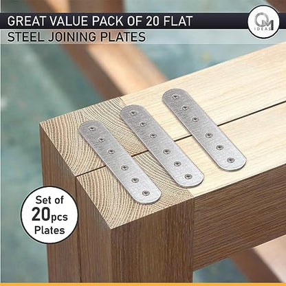 20 Pack Straight Flat Metal Connector Plates (3.15" x 0.63") Galvanized Steel Repair & Joining Brackets for Shelves, Furniture, Wood Fixing & DIY Projects - size: 3.15" x 0.63" (80 x 16mm)