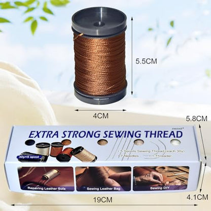 Extra Strong Repair Upholstery Sewing Thread Kit Including 5 Rolls Nylon Thread