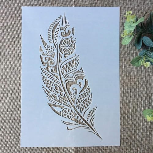 TIAMECH A4 Reusable Mandala Feather Stencil for Painting - style: Feather