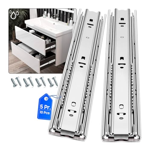Stainless Steel Drawer Slides Ball Bearing 3 Folds Full Extension Side Mount Cabinet Runners Glides Rails Track 100 Lbs Load 10 12 14 16 18 20 22 24 Inch (Silver-Stainless Steel- 1 Pr, 16 inch) - color: Silver-Stainless Steel, size: 16 Inch