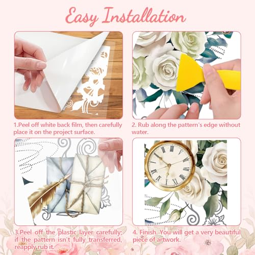 Peacoblue Vintage White Flower Rub On Transfers for Furniture Craft 6"x12" - style: Vintage White Flower