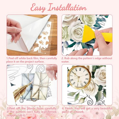 Peacoblue Vintage White Flower Rub On Transfers for Furniture Craft 6"x12" - style: Vintage White Flower